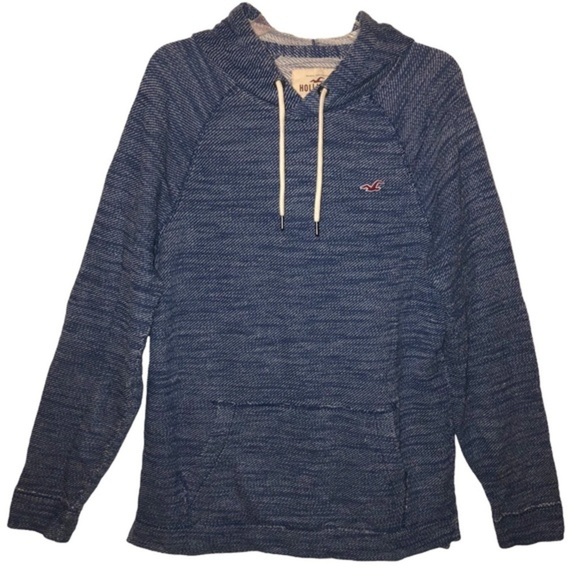 Hollister Tops - HOLLISTER Blue With Red Logo Kangaroo Pocket Hoodie Sweatshirt Sz Medium